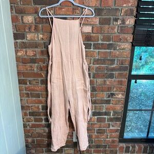 Zara womens tie gauzy tie waist wide leg jumpsuit summer beach vacation pink M